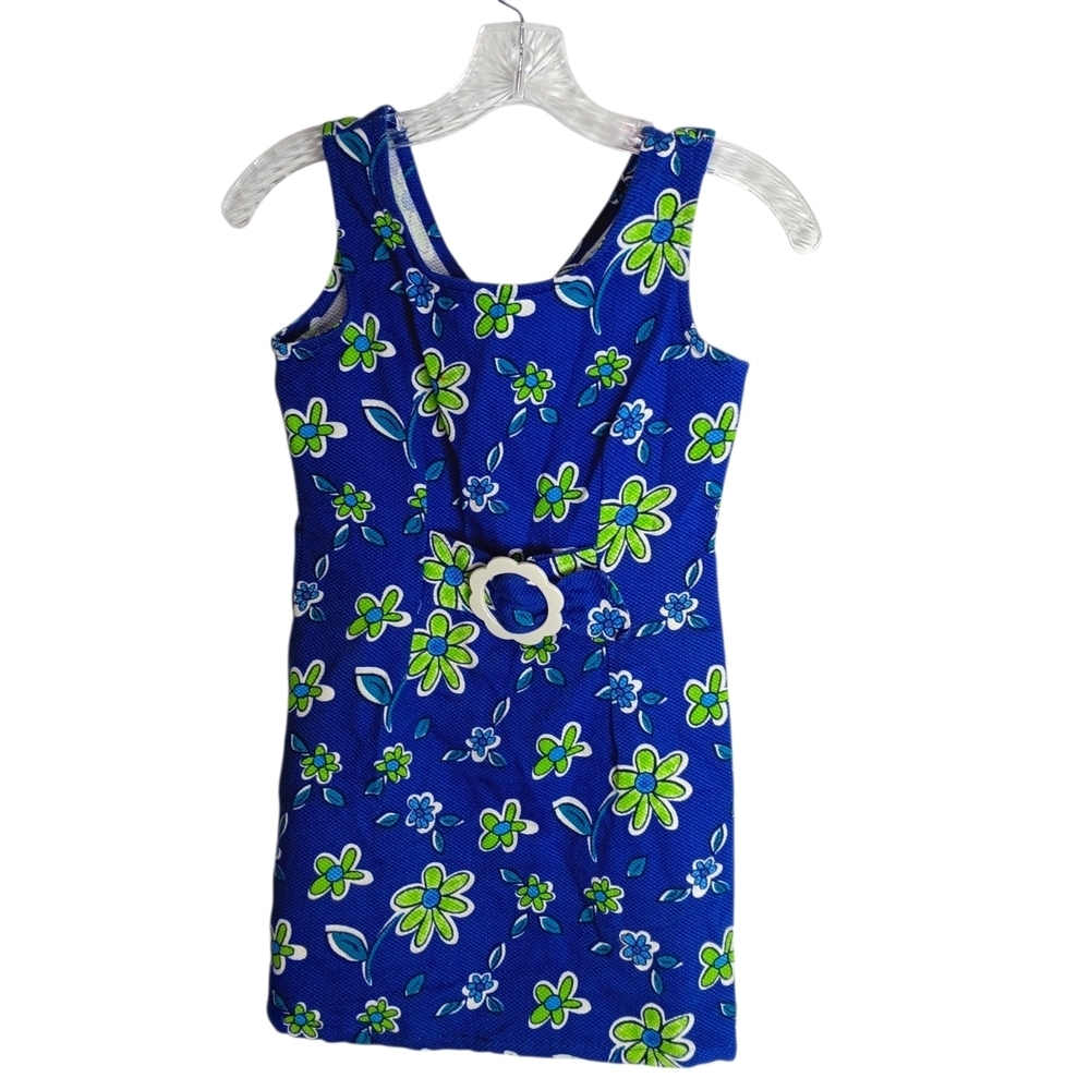 California Concepts - Vintage Blue Floral Sleeveless Belted Shift Dress - Size 1